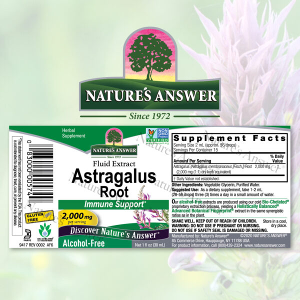 Astragalus extract alcoholvrij 30ml van Nature's Answer label